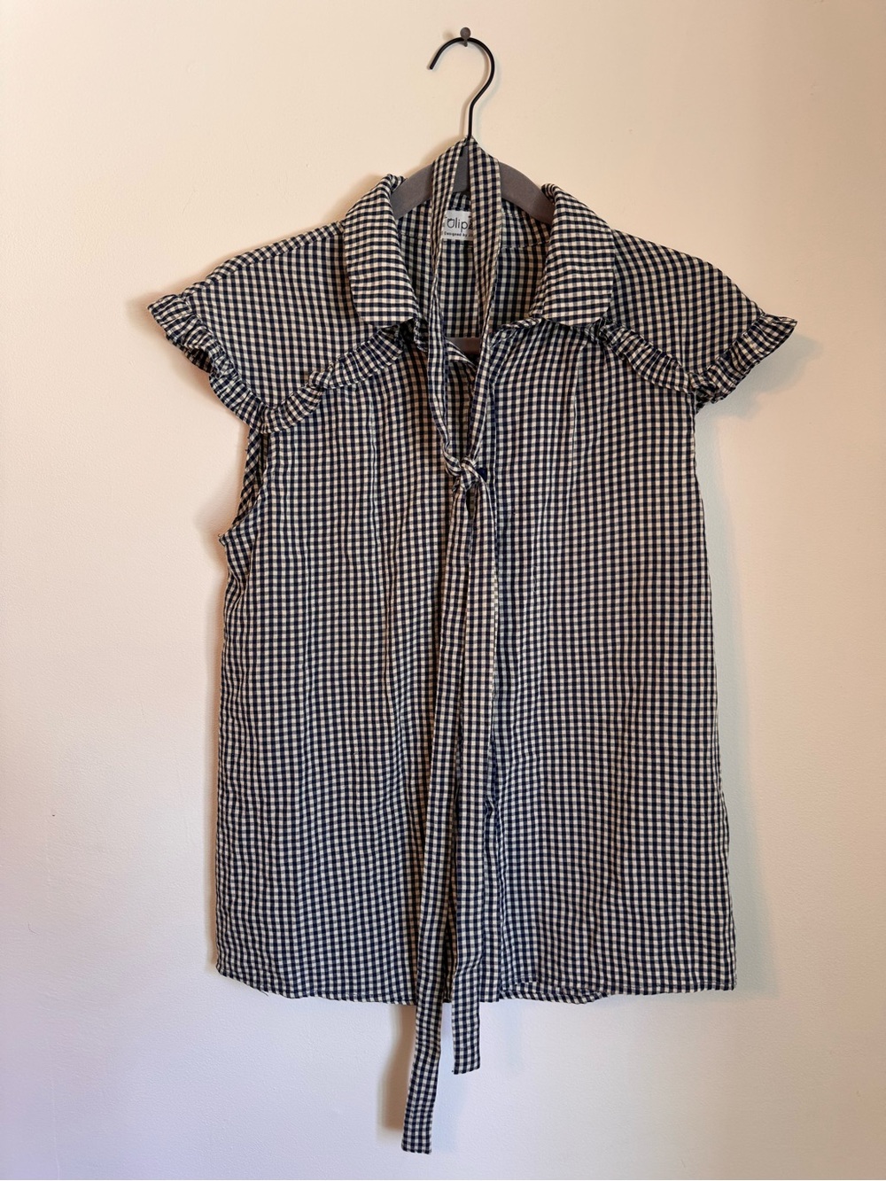 Gingham Tie-Front Button Dress Tunic - Black & White - Size L